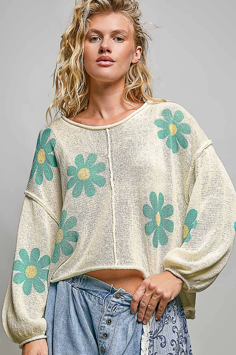 Balloon Sleeve Floral Sweater