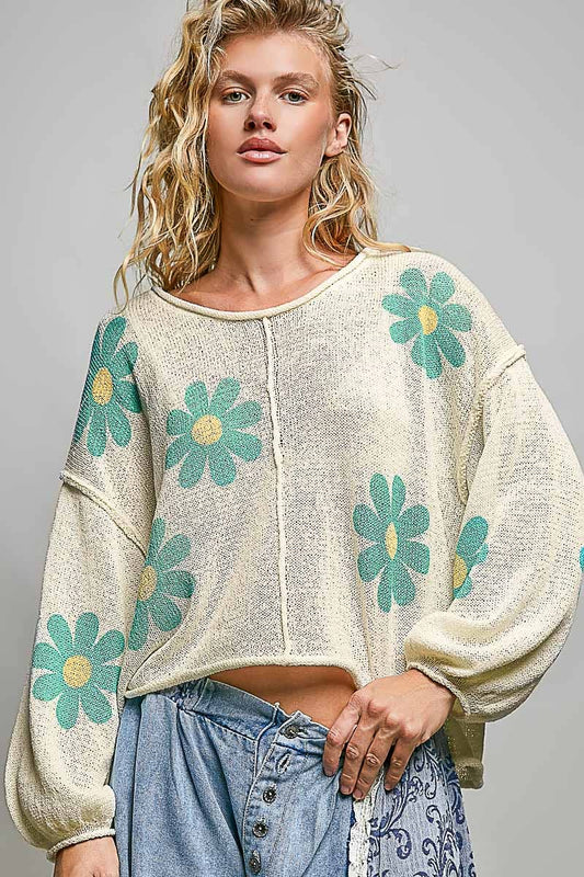 Balloon Sleeve Floral Sweater