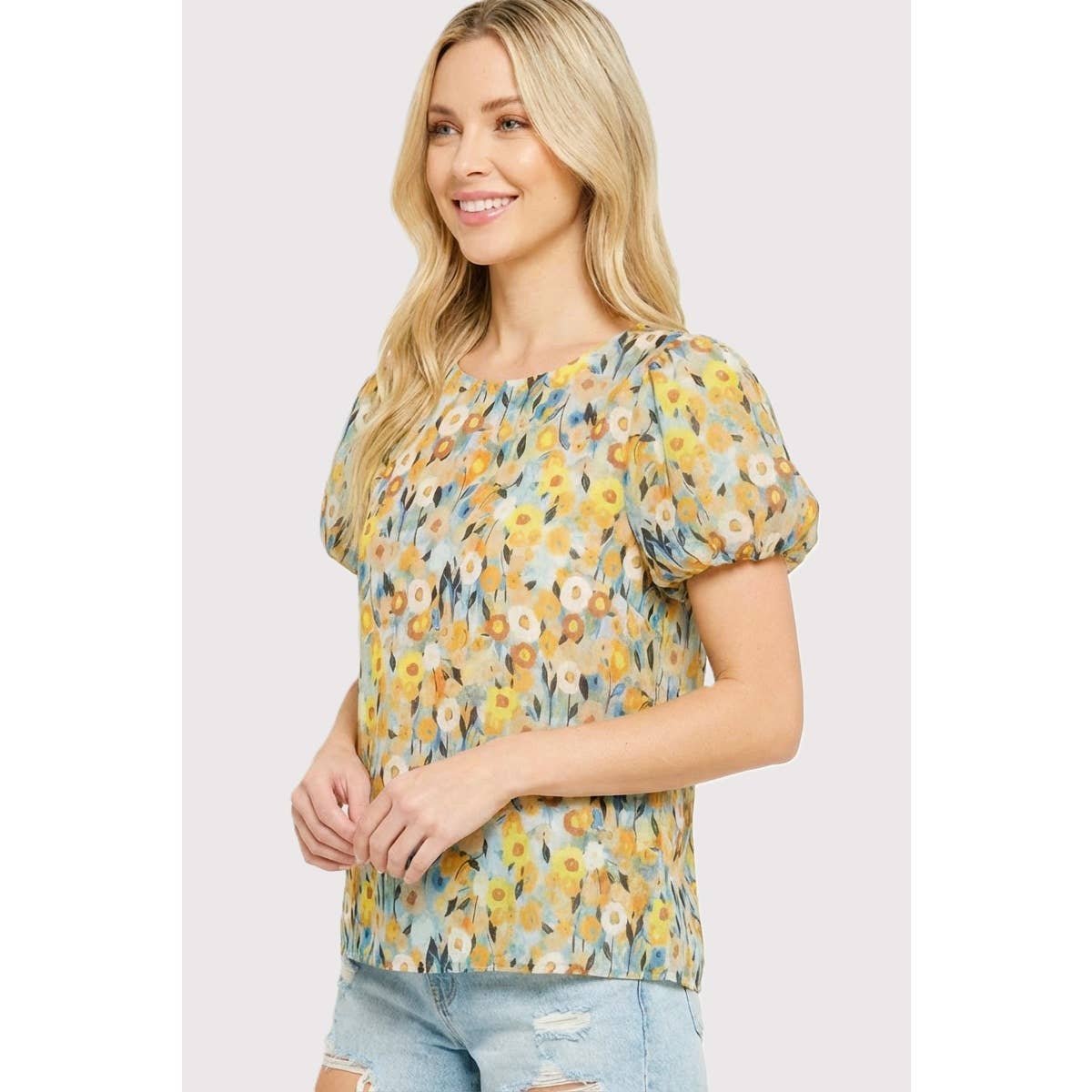 Balloon Sleeve Floral Printed Top
