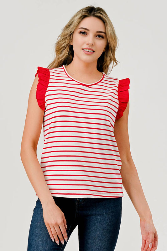 Short Sleeve Ruffle Stripe Top