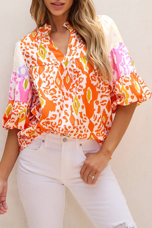 Leopard Print Puff Sleeve Top