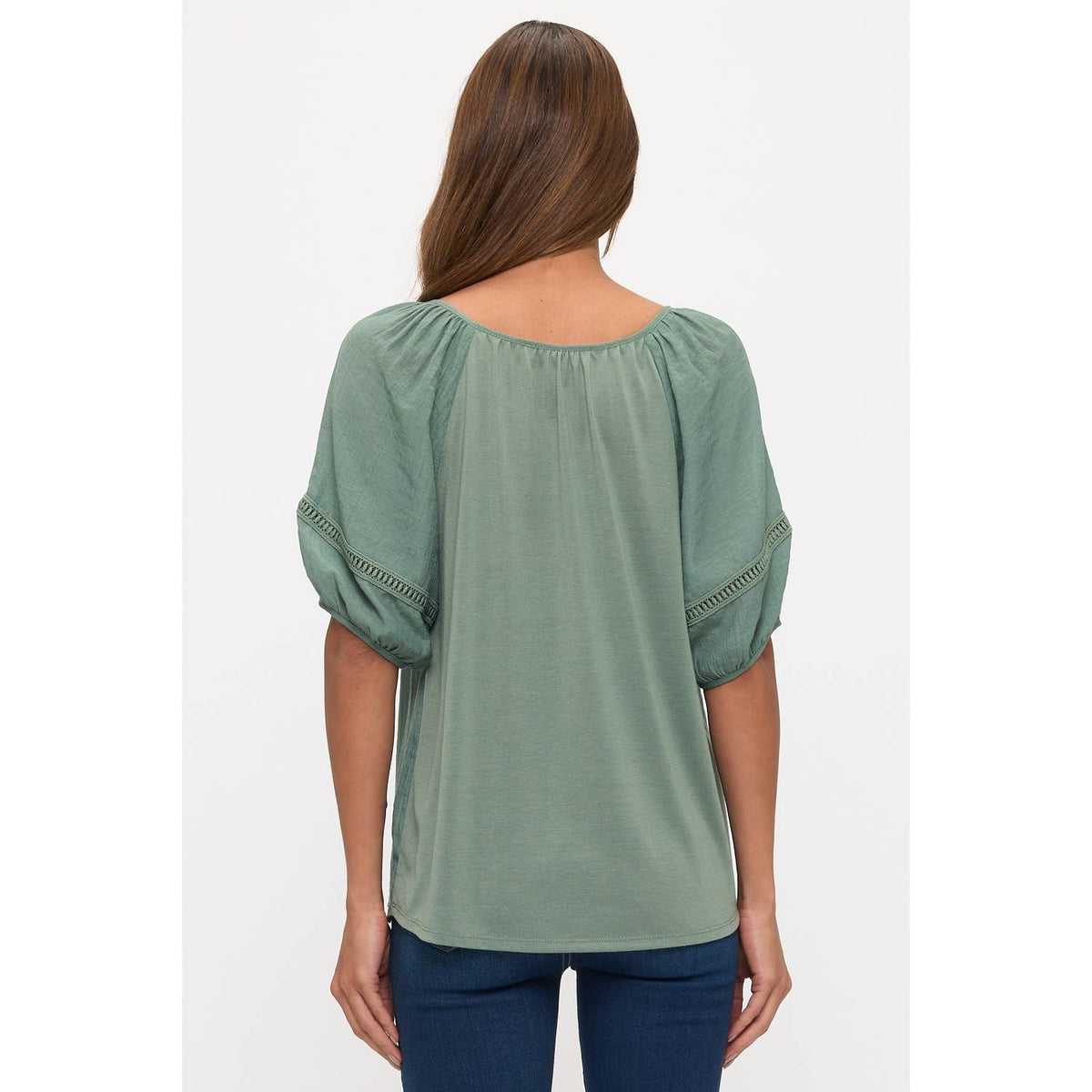 Crochet Trim Tie Neck Top