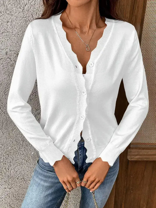 Scalloped Edge V Neck Cardigan