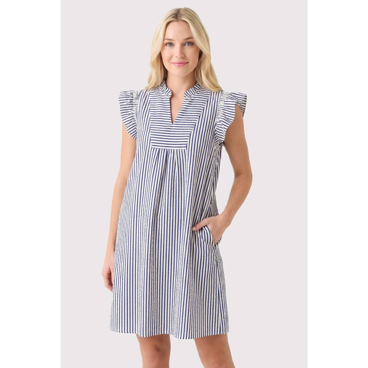 Frilled Smock Neck Sleeveless Dress
