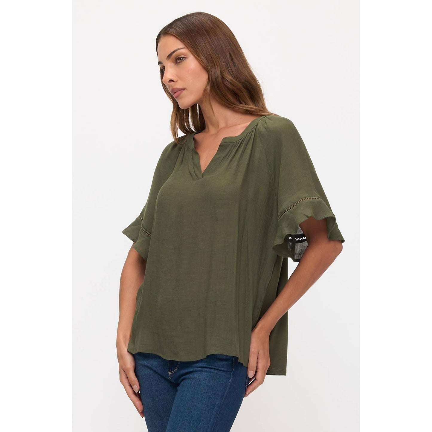 Crochet Trim Sleeve Peasant Top