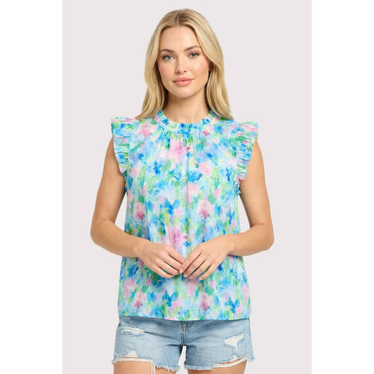 Frilled Neck Floral Printed Top