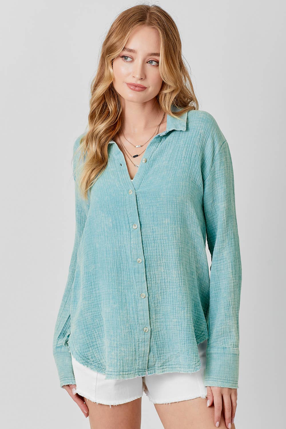 Frayed Long Sleeve Button Down