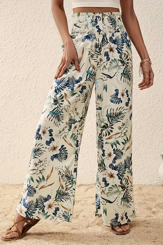 Leafy Print Wide Leg Pants