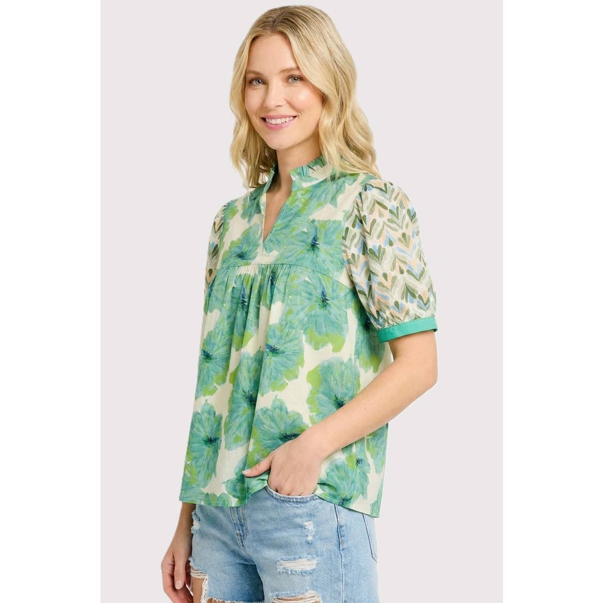 Mixed Floral Flutter Top