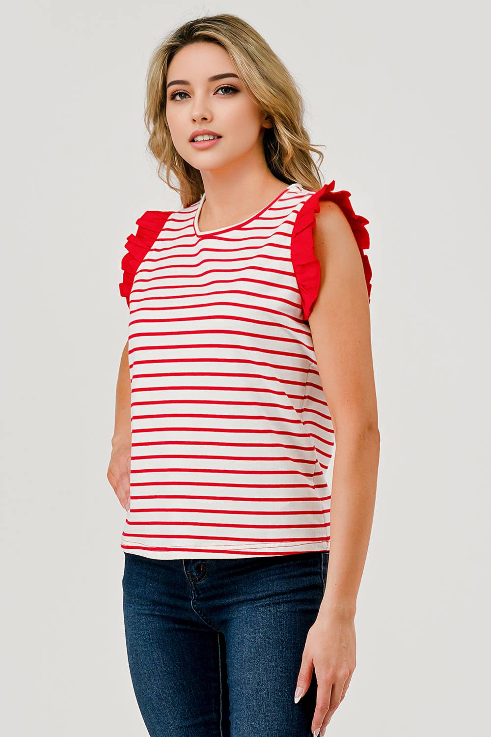 Short Sleeve Ruffle Stripe Top