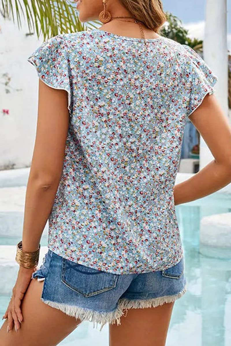 Floral Lace Ruffle Sleeve Top