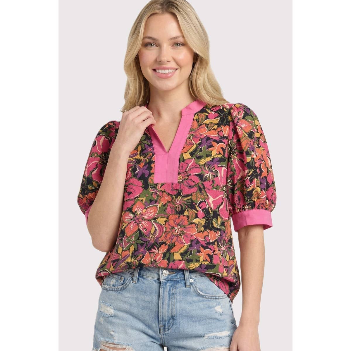 Floral Collar Printed Top