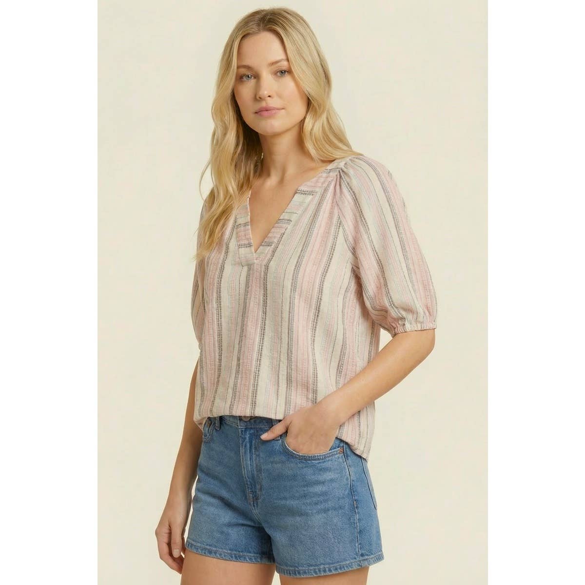 Striped V Neck Top