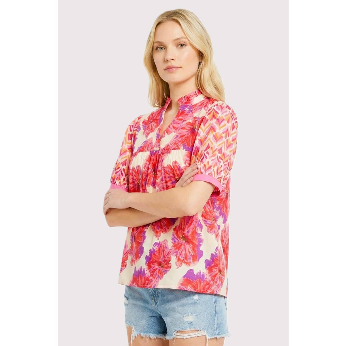 Mixed Floral Flutter Top