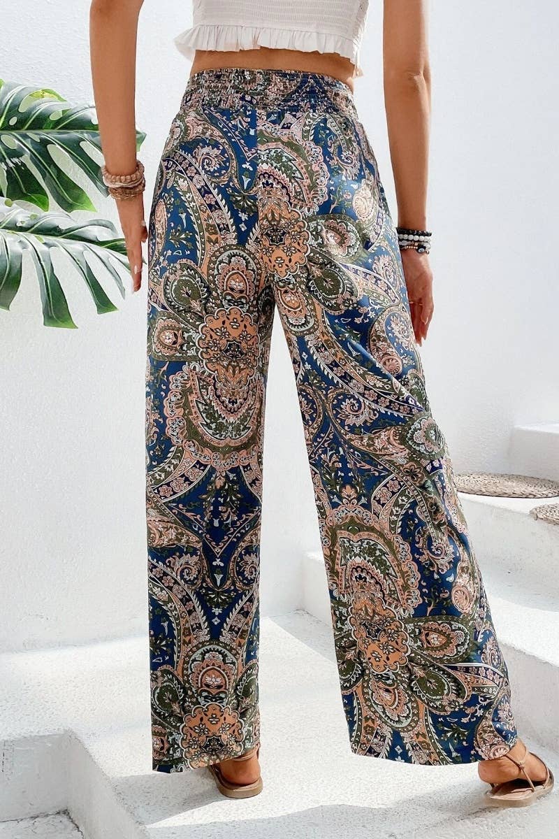 Paisley Print Wide Leg Pants
