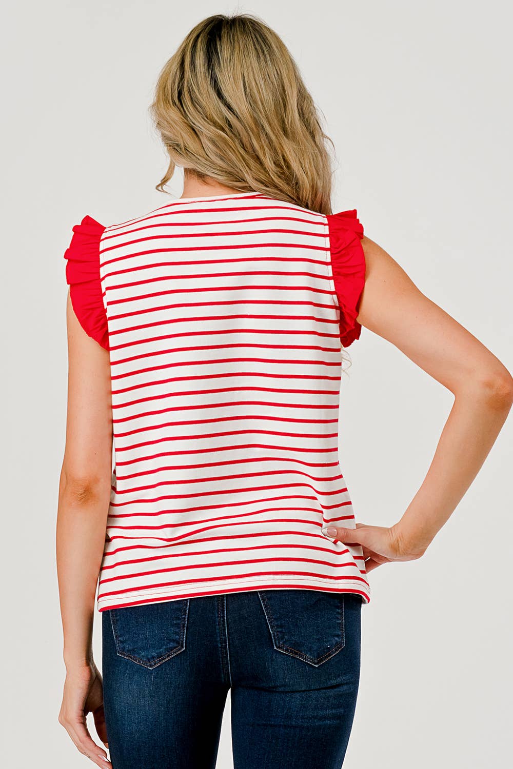 Short Sleeve Ruffle Stripe Top