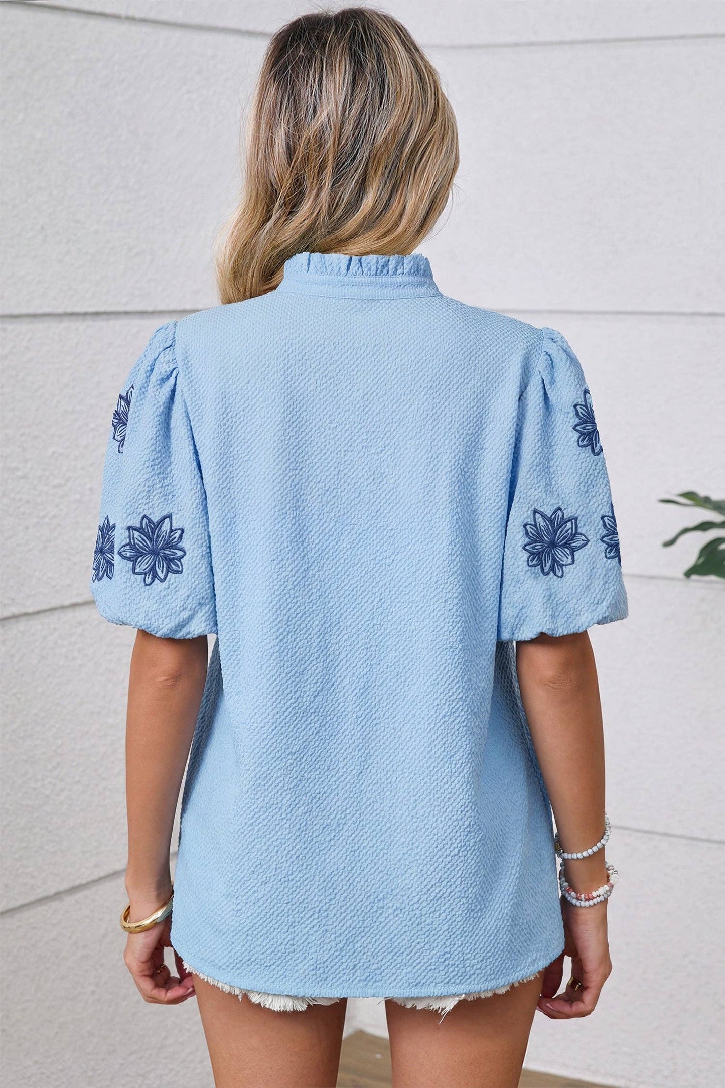 Floral Embroidered Puff Sleeve Top