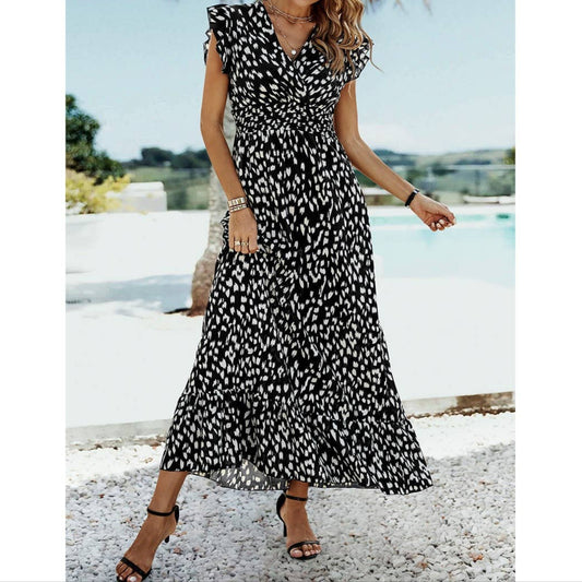 Ruffle Sleeve Surplice Wrap Maxi Dress