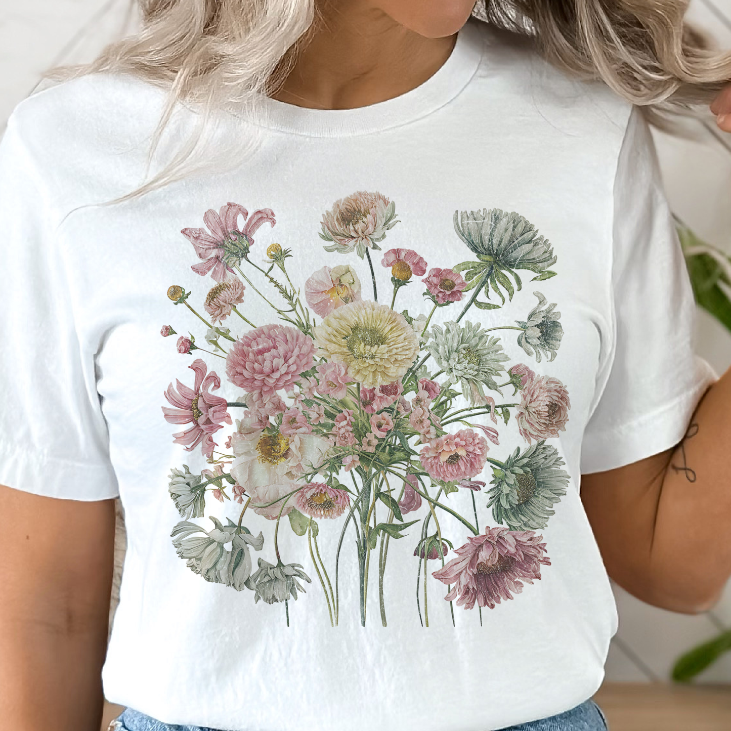 Neutral Floral Bouquet Graphic T Shirt