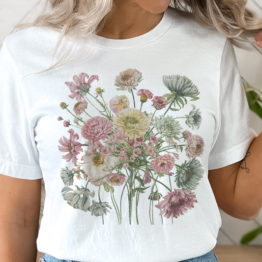 Neutral Floral Bouquet Graphic T Shirt
