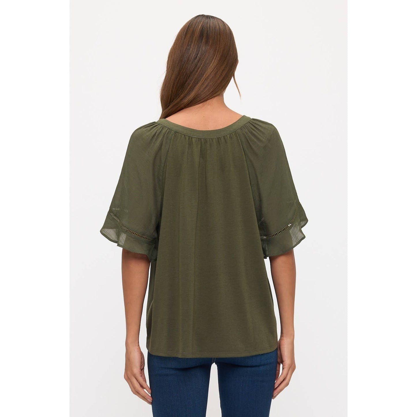 Crochet Trim Sleeve Peasant Top
