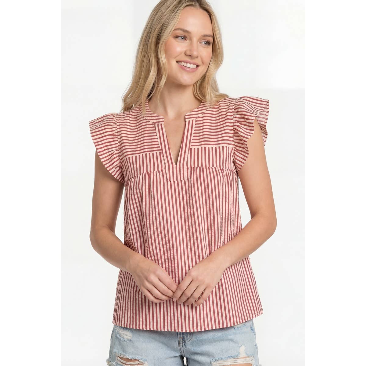 Striped Ruffle Sleeve Top
