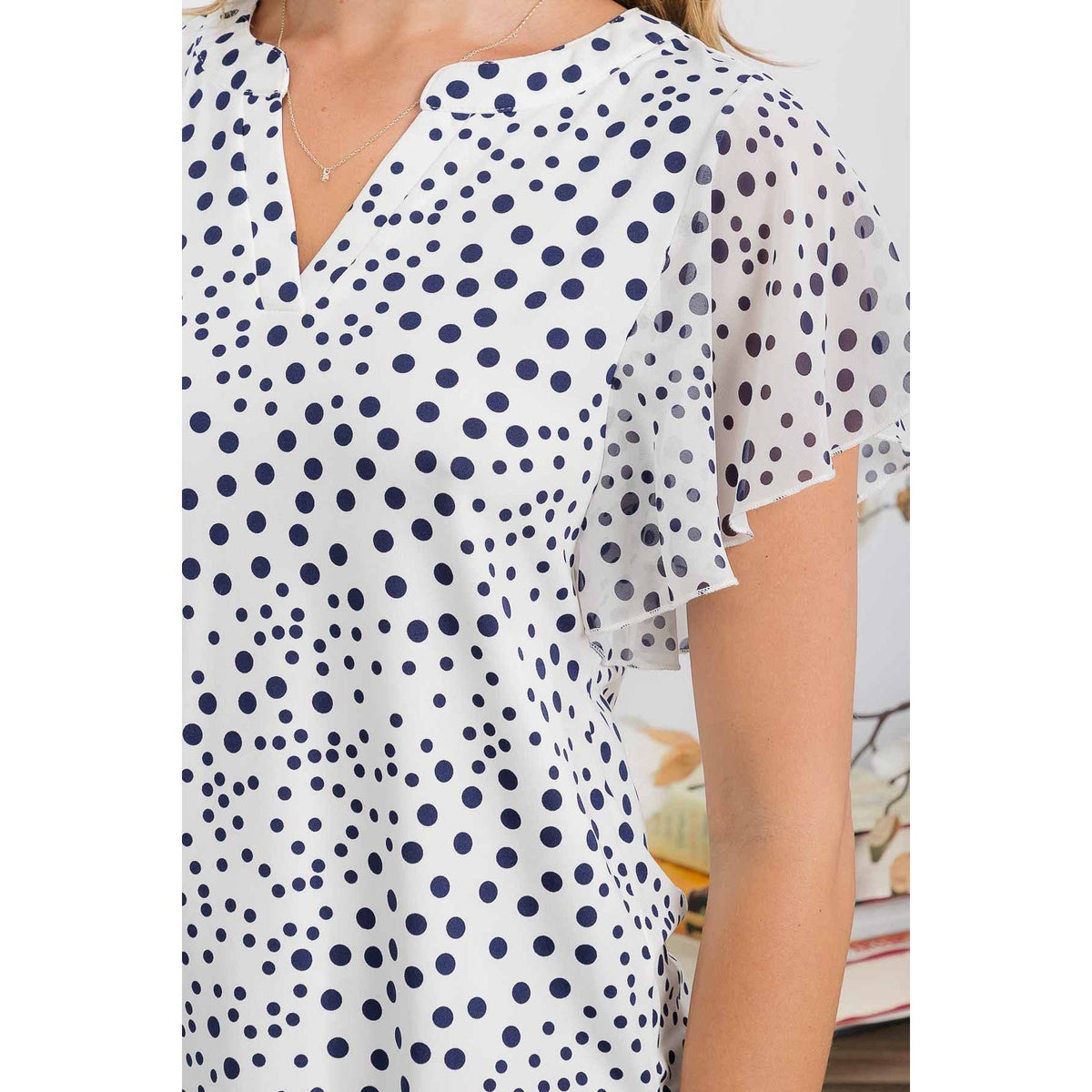 Polka Dot Printed Peasant Top