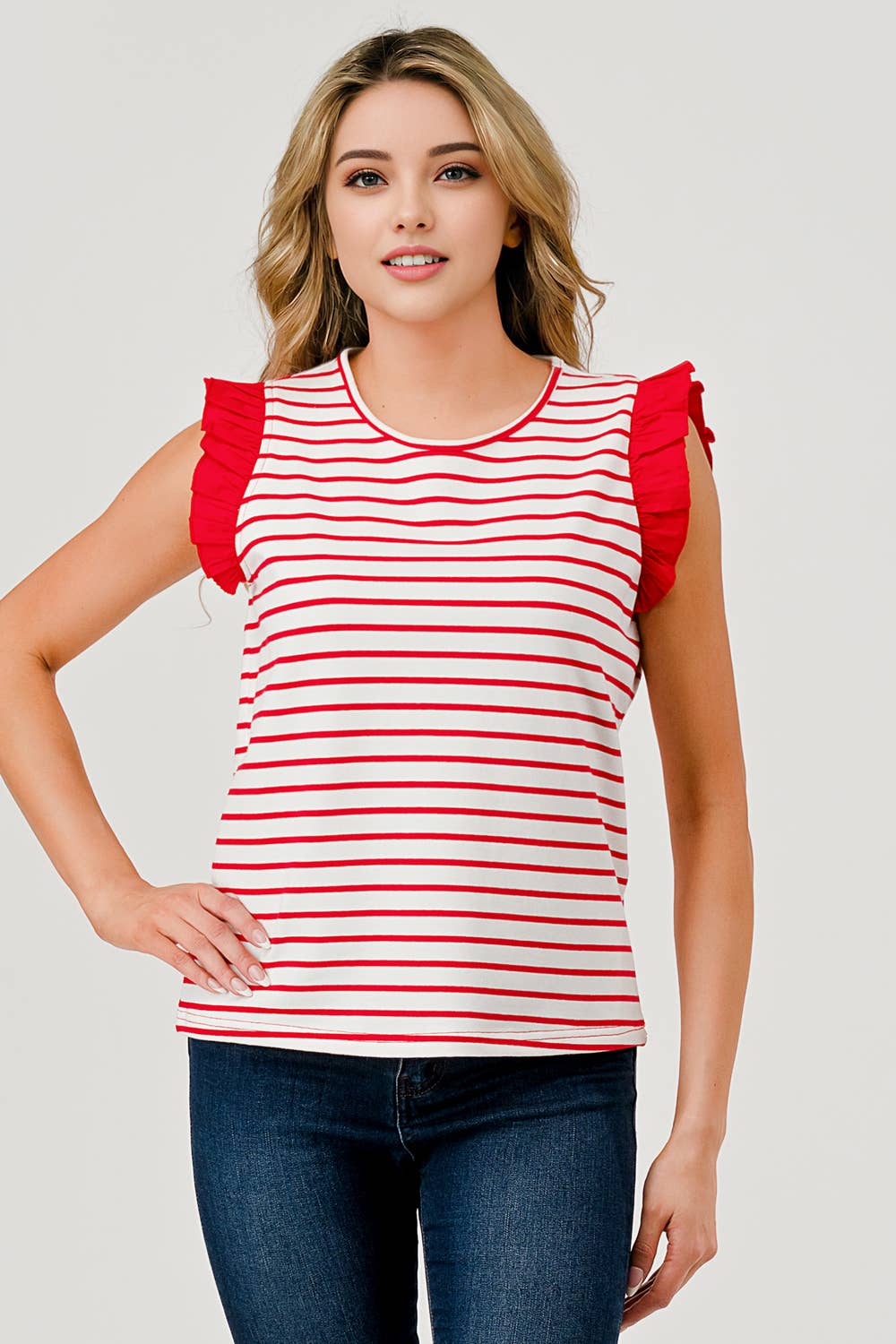 Short Sleeve Ruffle Stripe Top