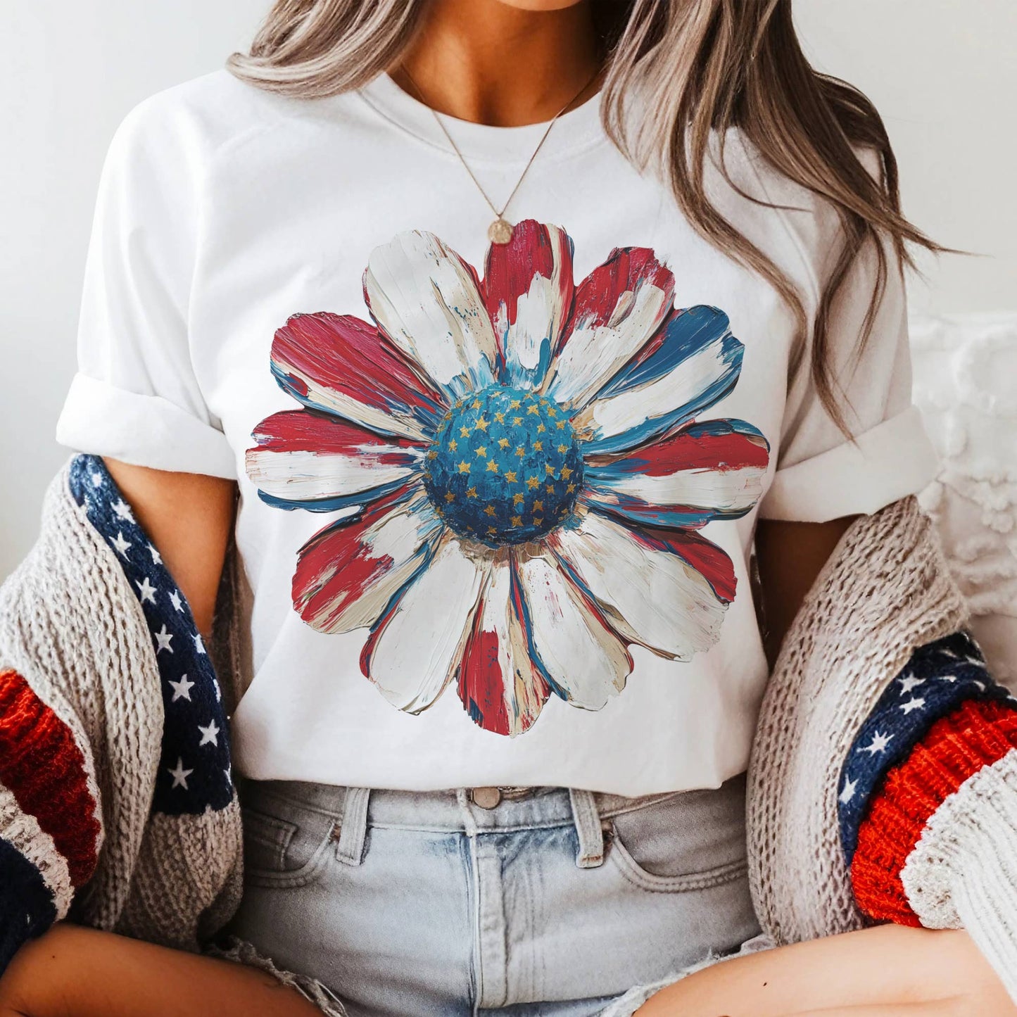 Patriotic Floral Graphic T Shirt